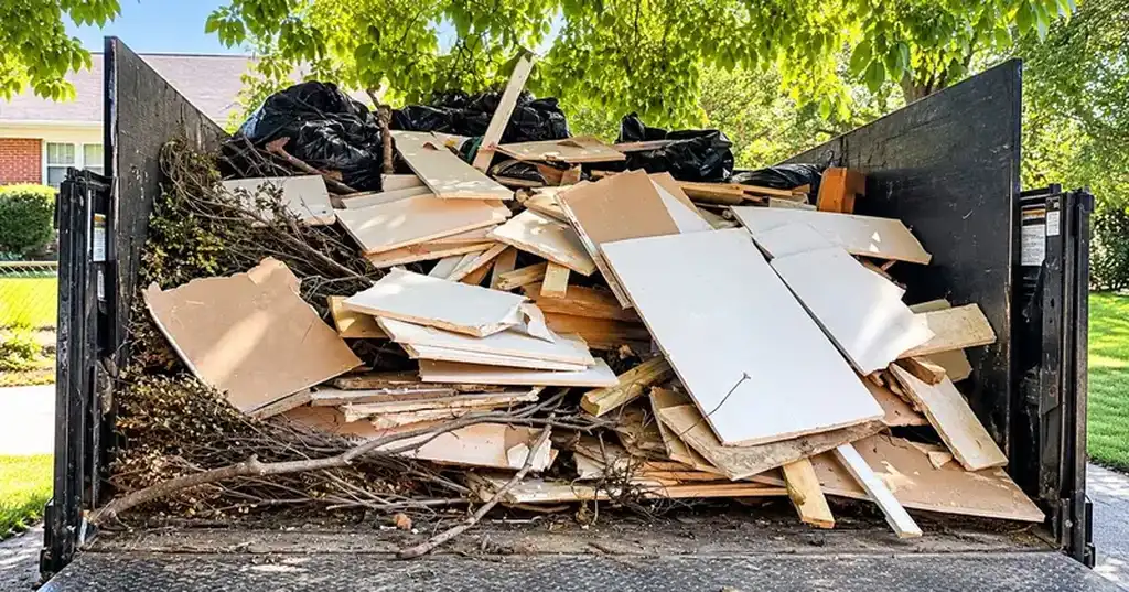 Trailer filled with construction debris